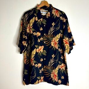 Honolulu Lulu men’s button up Hawaiian Shirt size large 100% silk tropical